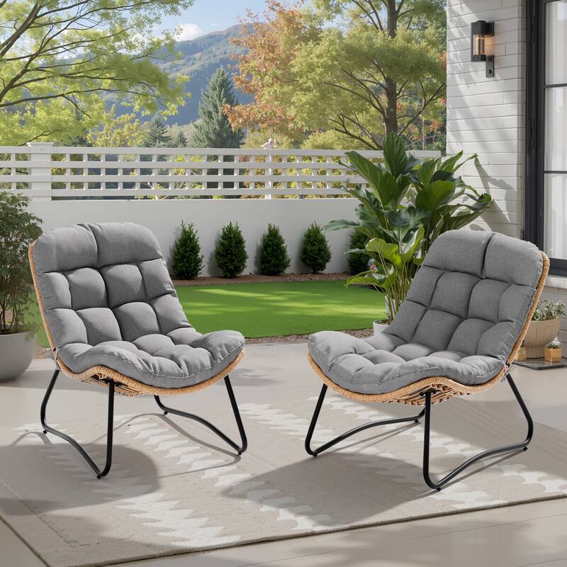 Indoor Outdoor 2-Piece Papasan PE Rattan Chair with Cushion