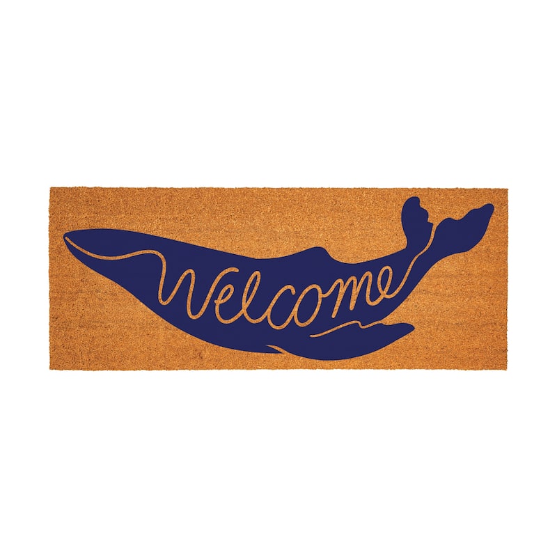 Welcome Blue Whale Coastal Coir Mat 60"x24" - 60" x 24"