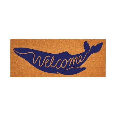 Welcome Blue Whale Coastal Coir Mat 60"x24" - 60" x 24"