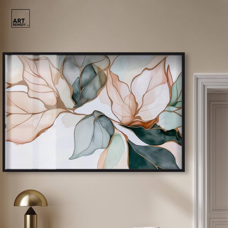 Golden Veined Leaves I Shadowbox by Art Remedy