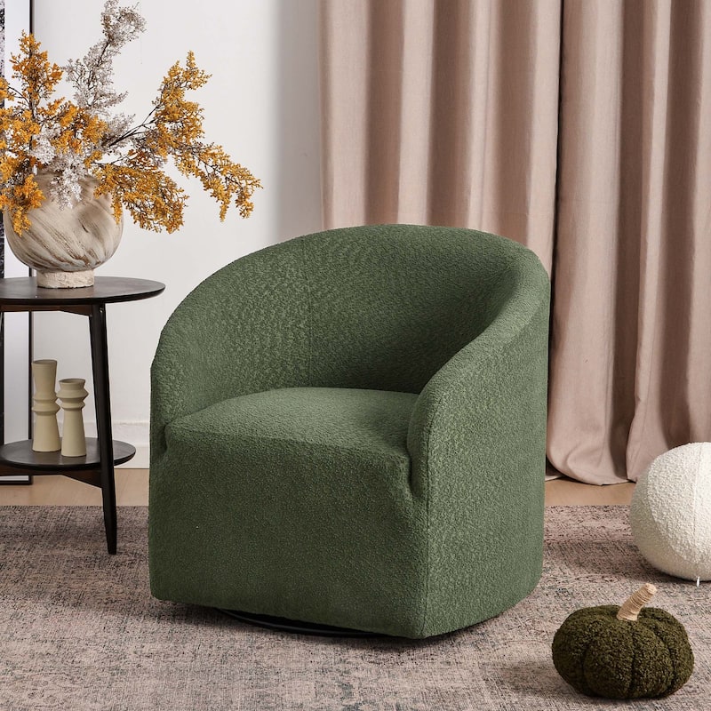 KINWELL 32"W Boucle Upholstered Swivel Barrel Accent Armchair