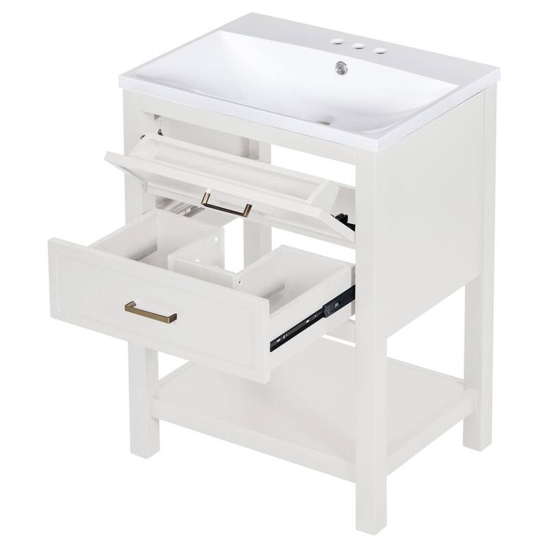 24-Inch Bathroom Vanity Set with Integrated Sink – Modern Storage Cabinet Featuring 2 Drawers - 18.00in. W X24.00in.DX34.10in. H