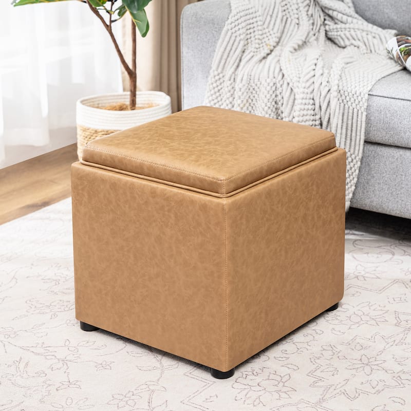 Adeco Storage Ottoman With Tray