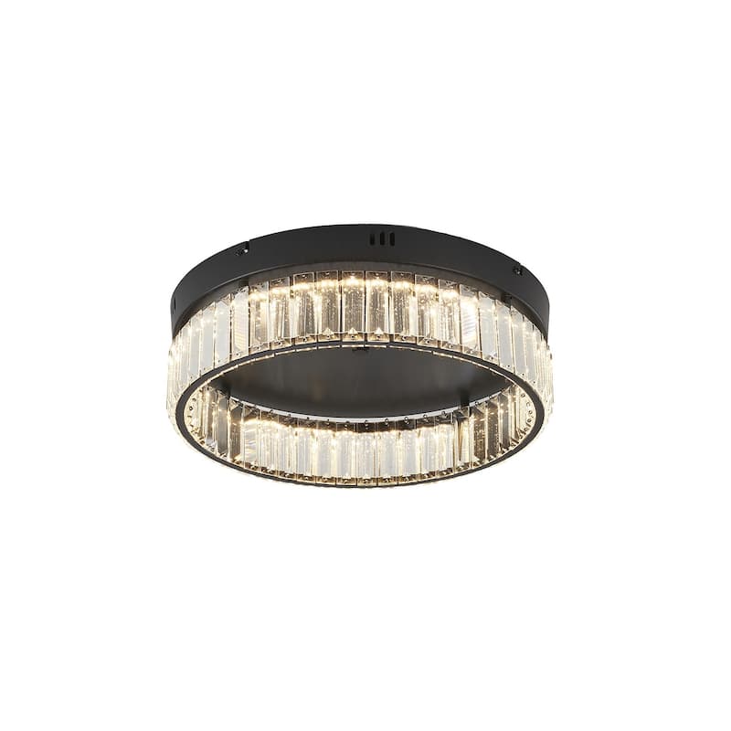 1-Light Satin Black Dimmable LED Flush Mount With Clear Crystals