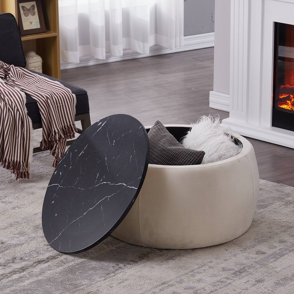 Round Drum Accent Storage Coffee End Table