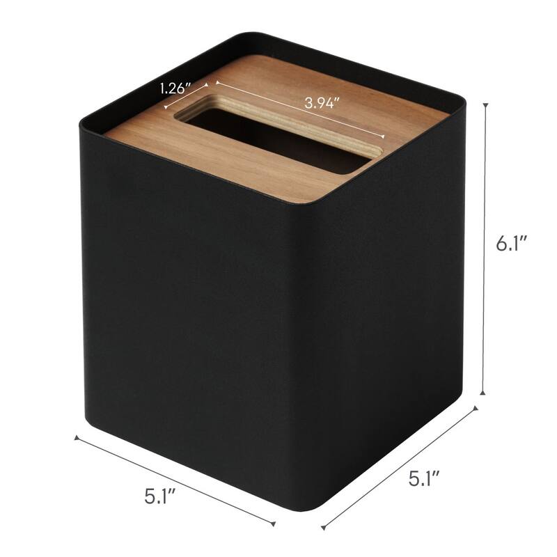 Yamazaki Home Tissue Box Cover - Square, Steel, Lid - L 5.12 x W 5.12 x H 6.1 inches