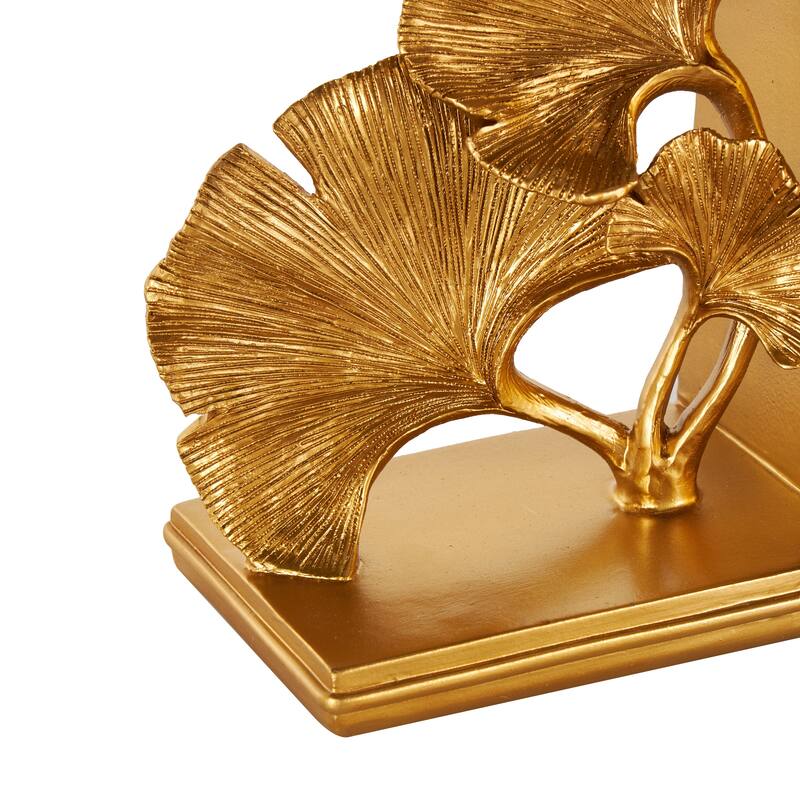 Polystone Tree Ginkgo Decorative Bookends - Set of 2 Gold - Roche River Decor