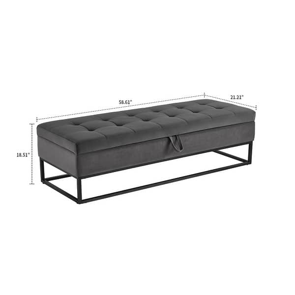 dimension image slide 3 of 5, Modern Velvet Upholstered Storage Bench with Flip-Up Seat Top
