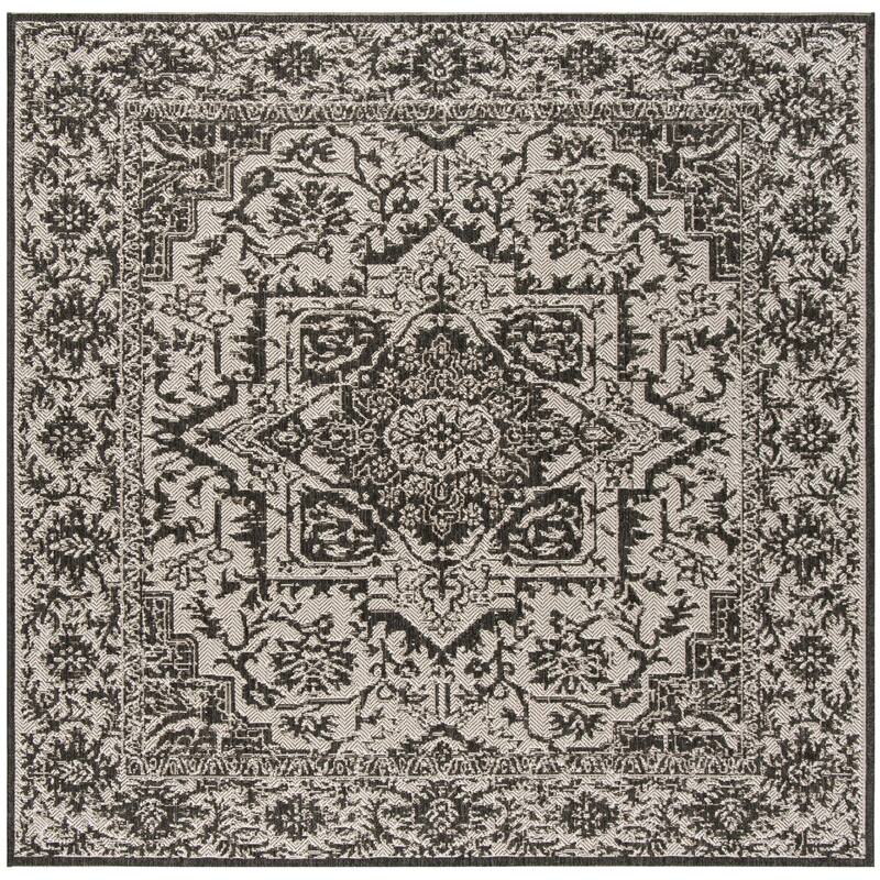SAFAVIEH Beach House Pouline Indoor/ Outdoor Waterproof Patio Backyard Rug - 6'7" Square - Light Grey/Charcoal