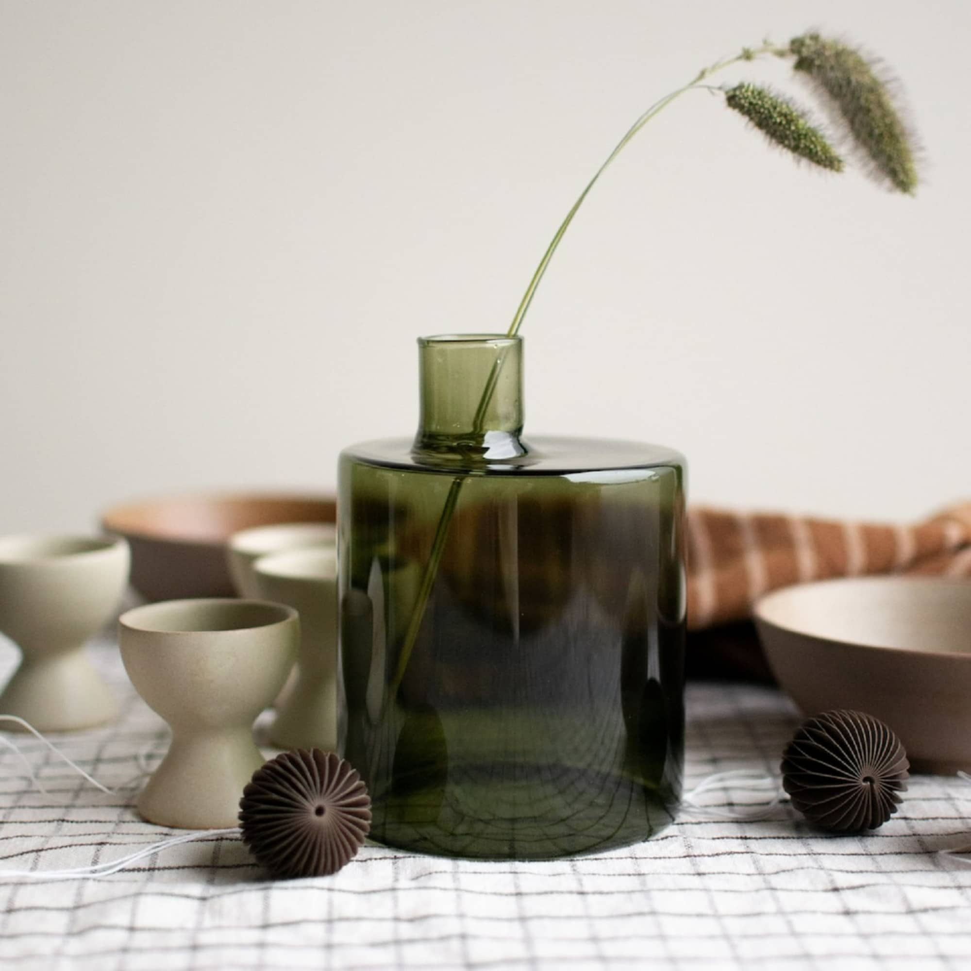 Large Bottle Shaped Glass Vase - 5.5" - Green