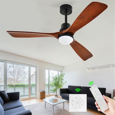 Moasis 52 inch Walnut Wood Ceiling Fan Light with Remote Control,LED 3-Color Adjustable - 52"