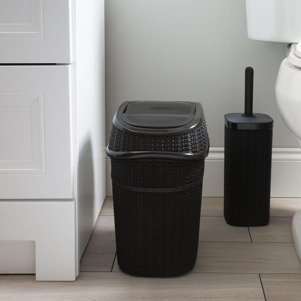 Bath Bliss Sailor Knot Toilet Brush and Trash Can Set in Matte Black ...