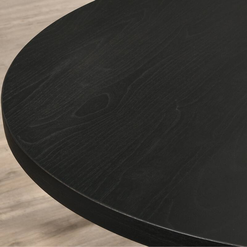 5 Piece Retro Round Dining Table Set with Cross-Buck Table Leg and 4 Upholstered Tufted Chairs, for Kitchen, Dining Room