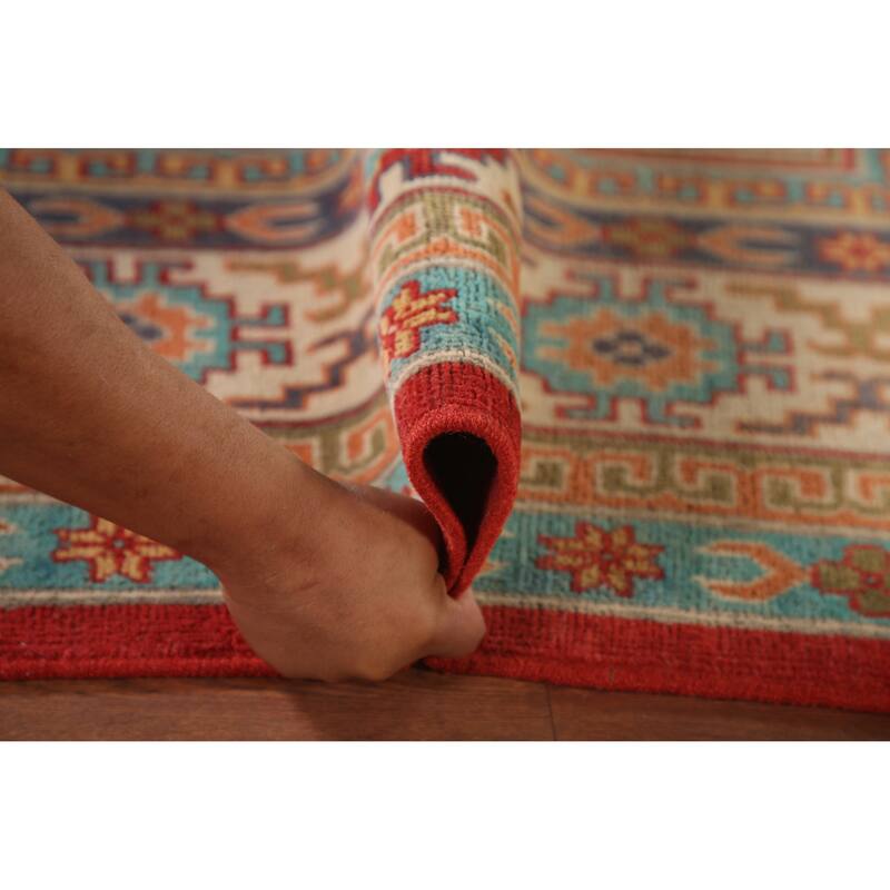 Geometric Kazak Living Room Area Rug Hand-Knotted Wool Carpet - 6'8" x 10'3"