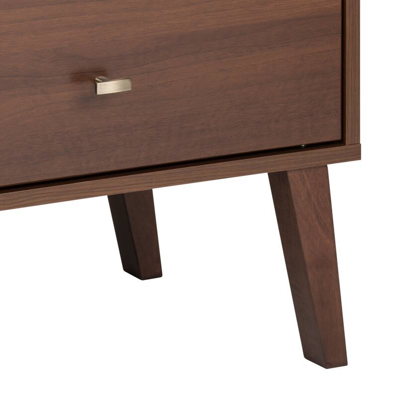 Prepac Milo Mid-Century Modern 2 Drawer Nightstand with Open Shelf, Bedside Table, Contemporary Bedroom Furniture