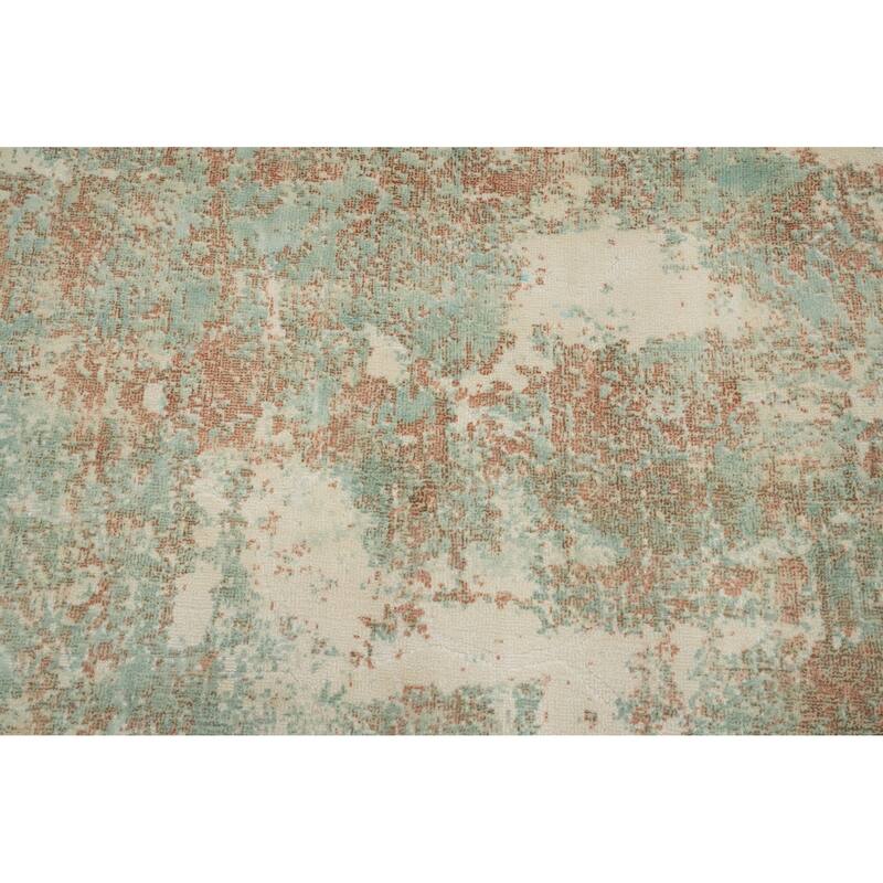Hand Knotted Oriental Viscose Silk Carpet Modern Abstract Green Abstract Area Rug - 9' 4'' X 6' 7''