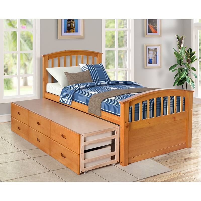 Twin Size Platform Storage Bed Solid Wood Bed with 6 Drawers