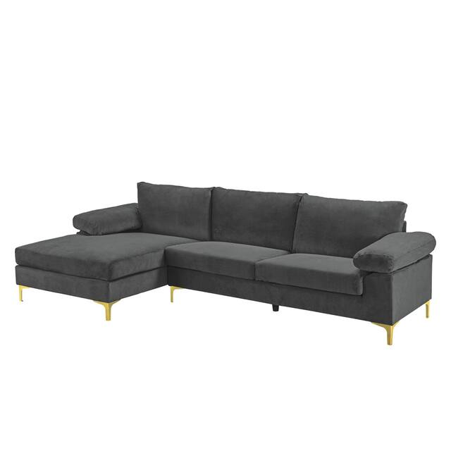 Velvet Upholstered L-Shape Sectional Sofa