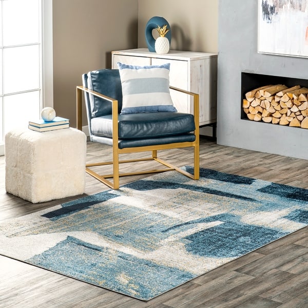 slide 2 of 15, Nuloom Sherri SpinClean Abstract Machine Washable Area Rug 3' x 5' - Blue - Rectangle