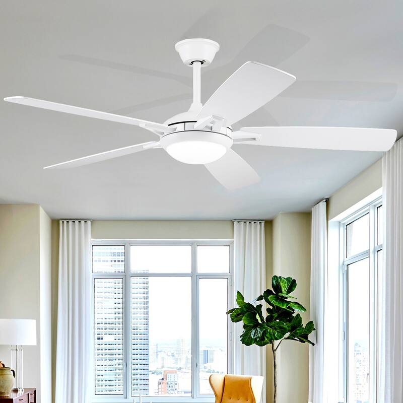 52" Downrod Ceiling Fan with Light and Remote,Reversible DC Motor,5 Plywood Dual Side Blades - 52 Inches - White