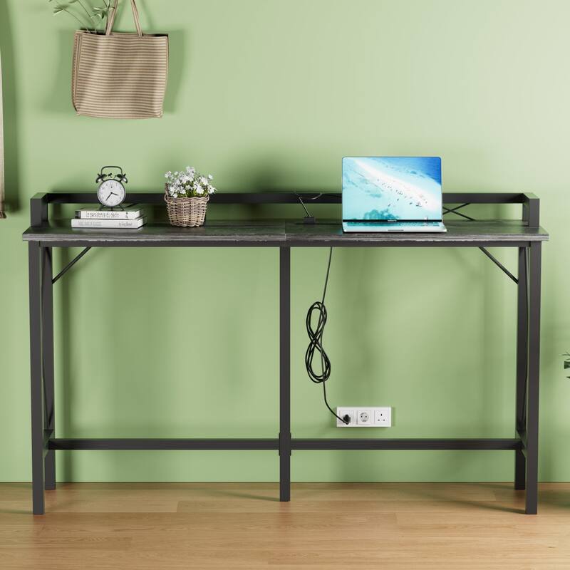 Console Table with 2 Outlet and 2 USB Ports,Entryway Table Narrow Charging Station Sofa Table