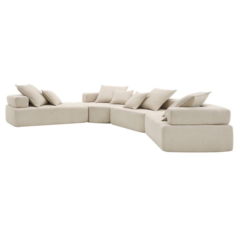 156" Boucle U-Shaped Modular Sectional Sofa with Free Combination Design and 8 Pillows