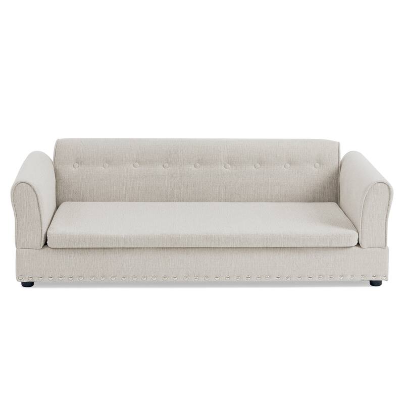 Oversized Pet Sofa, Elegant Modern Linen Fabric Elevated Dog Sofa Bed, Oversized Rectangular Pet Bed with Backrest & Armrest