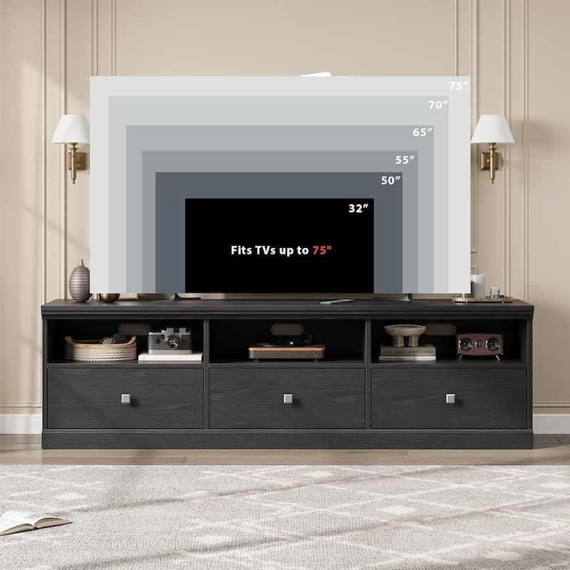 TV Console, with Open Shelves and Storage Drawer