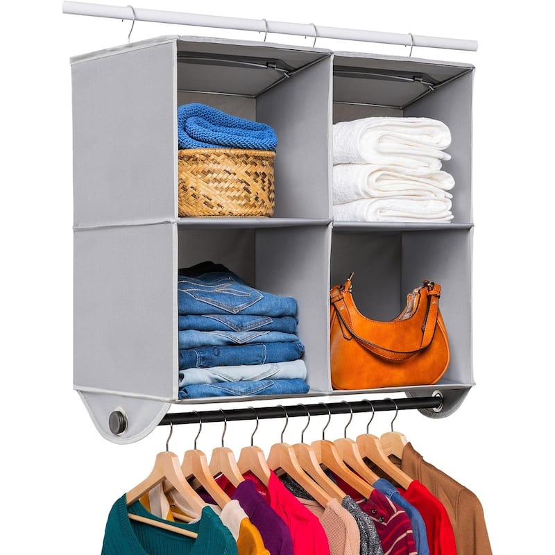 Hanging Closet Organizers with 3 Shelves - Closet Storage and RV Closet Organizer - Grey / Black - Grey/black