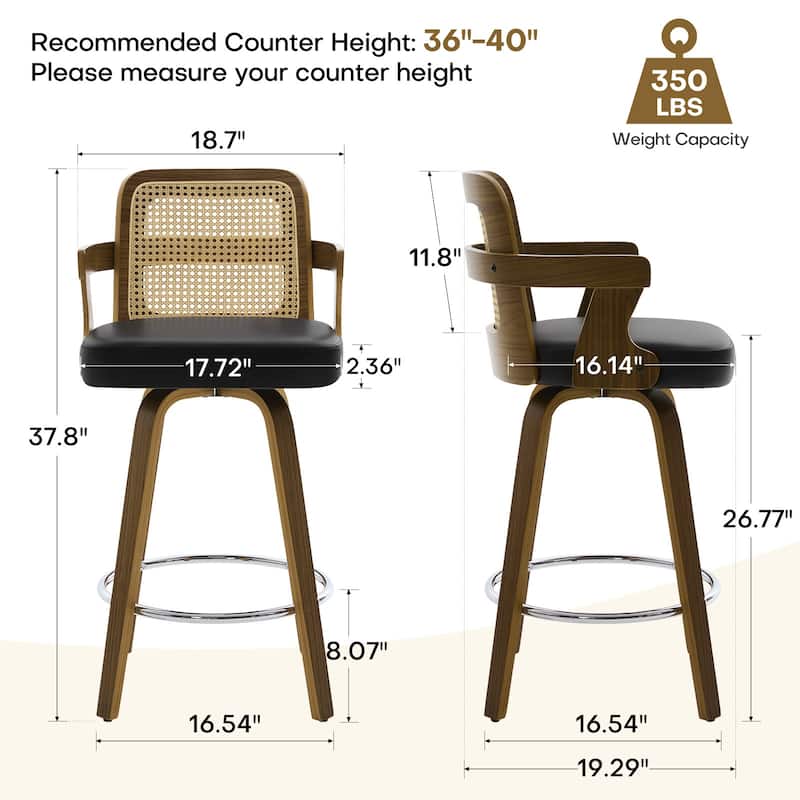 Upholstered Wood Swivel Counter Height Barstool with Arms - 37.8"H x 18.7"W x 19.29"D