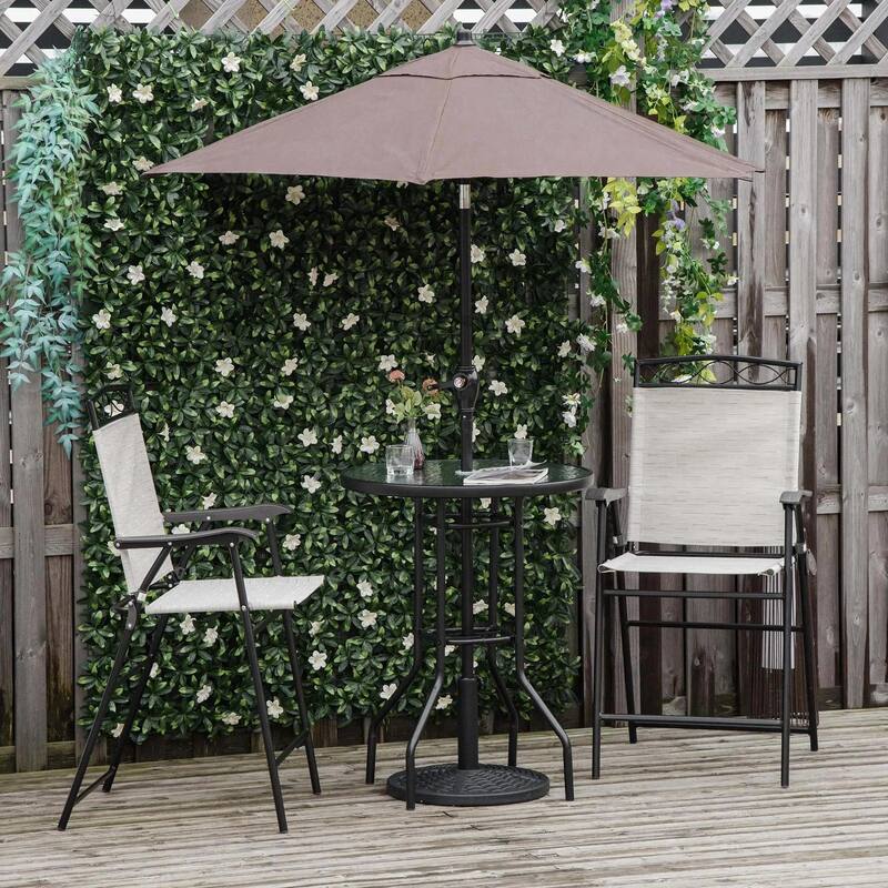 4PCS Patio Dining Set, Folding Chairs, Umbrella, Glass Table Outdoor - Beige