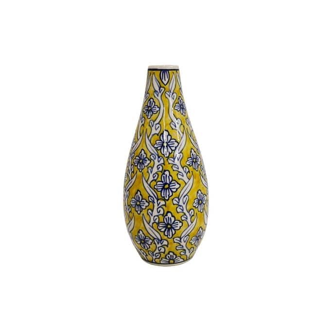 Home&Manor Ceramic Slim Vase Yellow