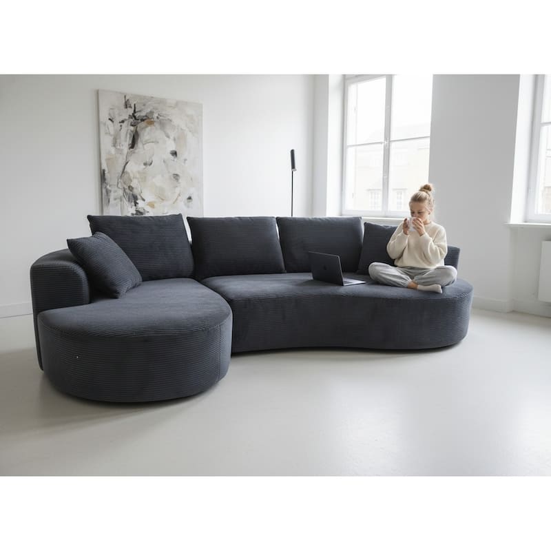 111.55" L-Shaped Corduroy Sectional Sofa, No Assembly Required