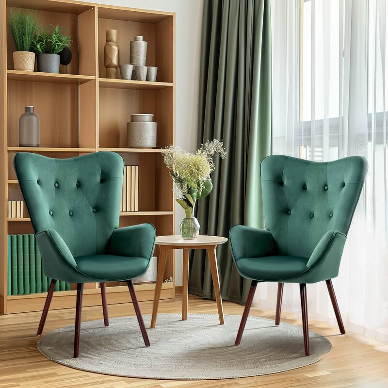Homy Casa Velvet Accent Chair with Tufted Backrest and Armrests for Living Room and Reading Corner Available in Dark Green
