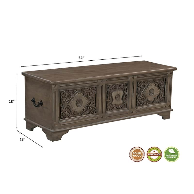 Clara Carved Solid Wood Storage Ottoman