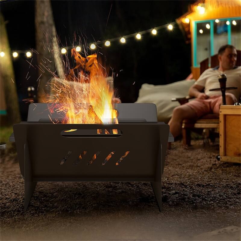 3-in-1 Portable Fire Pit Stove and Coffee Table Black Steel Outdoor Camping with Carry Bag - 16.25" L x 11.75" W x 8.75" H