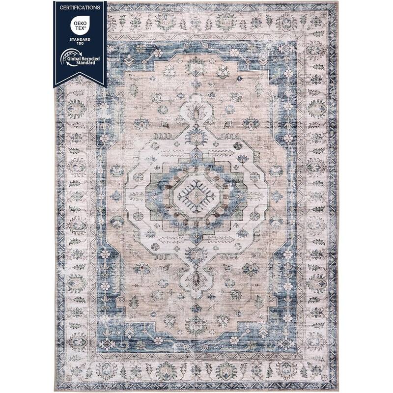 Delara Machine Washable Area Rug, Soft & Durable, Non-Slip Backing, Eco- Friendly GRS certified.