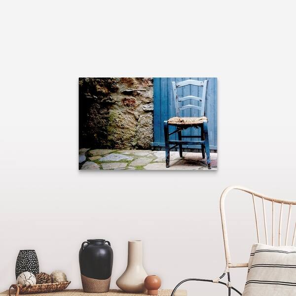 Old Blue Wooden Chair With Damaged Caned Seat Canvas Wall Art Overstock 16445166