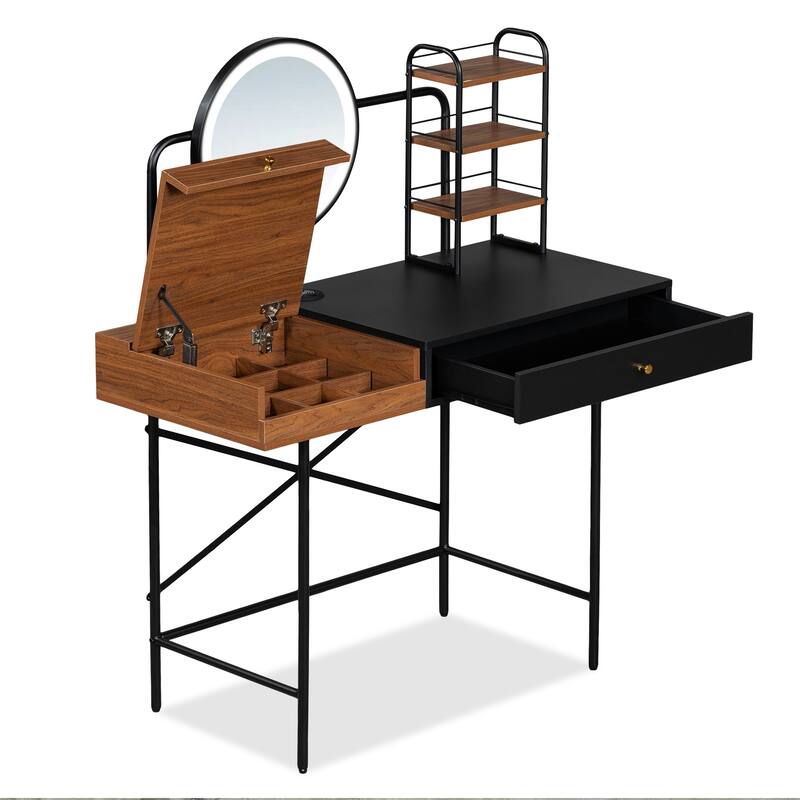 40" Black Vanity Desk Lighted Mirror & Wireless Charging