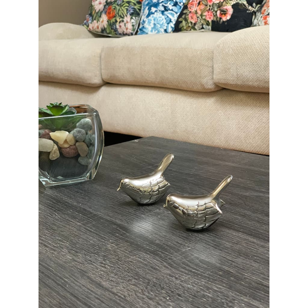 VIBHSA Silver Bird Figurine Set of 2, 3.5"