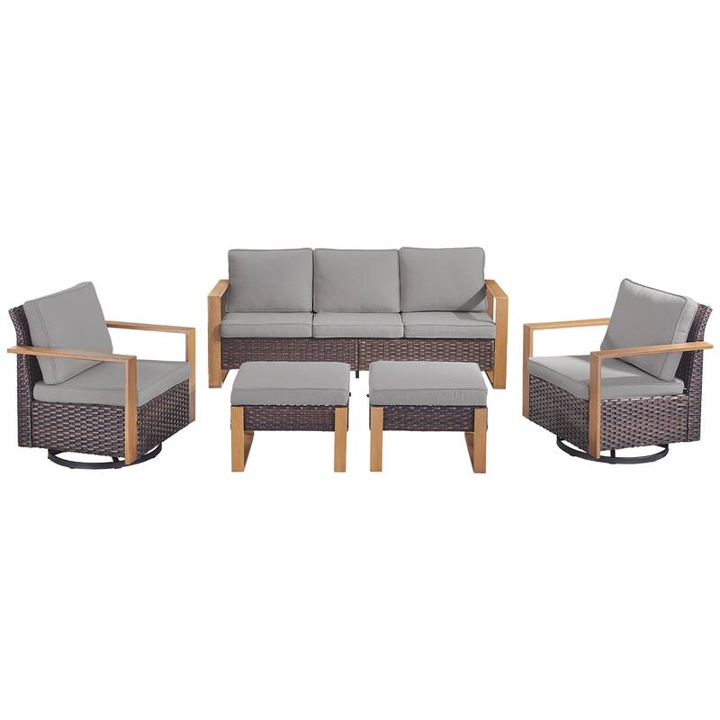 Pocassy Outdoor Sofa, Swivel Chair, Patio Chair Ottoman Set
