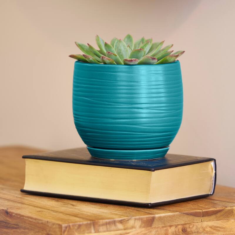 Southern Patio Jasper Teal Ceramic 6.3-inch Planter