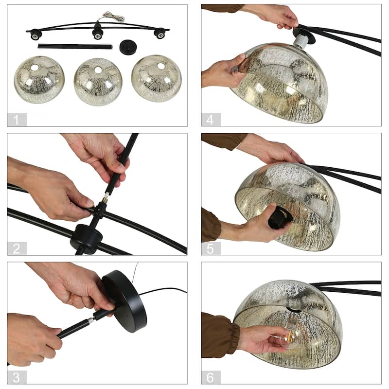 Modern 3-Light Black Chandelier with Mercury Glass Kitchen Island Light Fixture for Dining Room