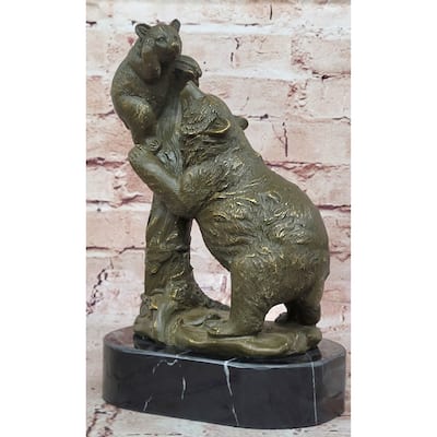 Playful Bear And Cub Bronze Figurine – Forest Wildlife Decor