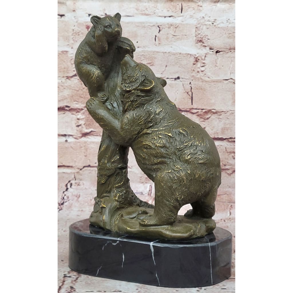 Playful Bear And Cub Bronze Figurine – Forest Wildlife Decor