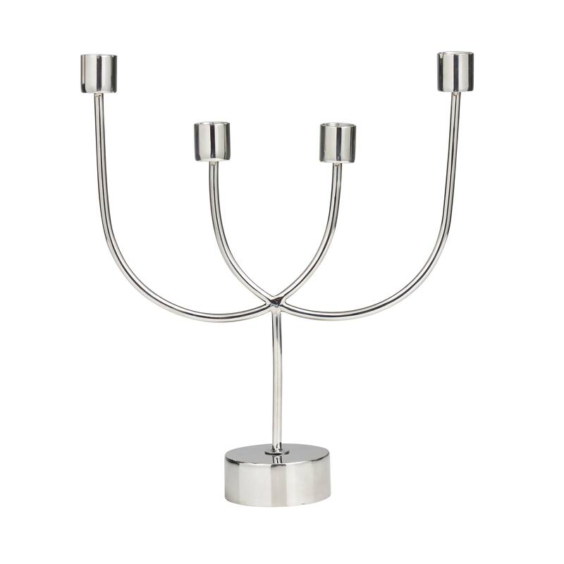 Silver Stainless Steel Metal Overlapping U-Shaped Candelabra with Round Elevated Base