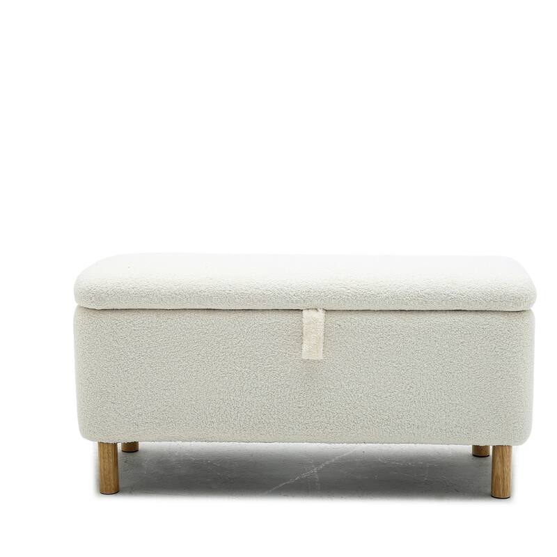 Upholstered Storage Ottoman, Faux Fur Ottoman Bench with Storage Sherpa