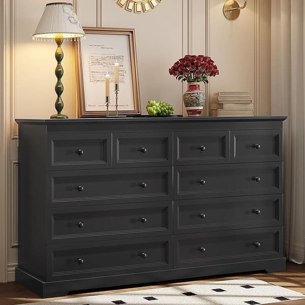 10 Drawers Dresser 55" Large Drawers Wood Dressers & Chest of Drawers