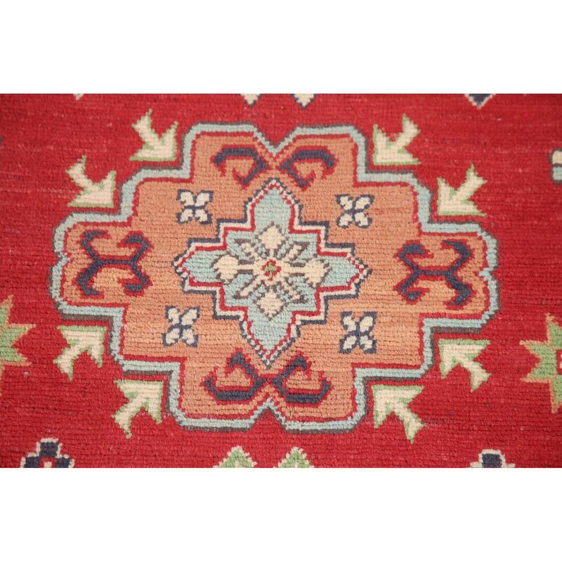 Hand Knotted Oriental 100% Wool Carpet Traditional Geometric Red Kazak Area Rug - 9' 10'' X 6' 6''