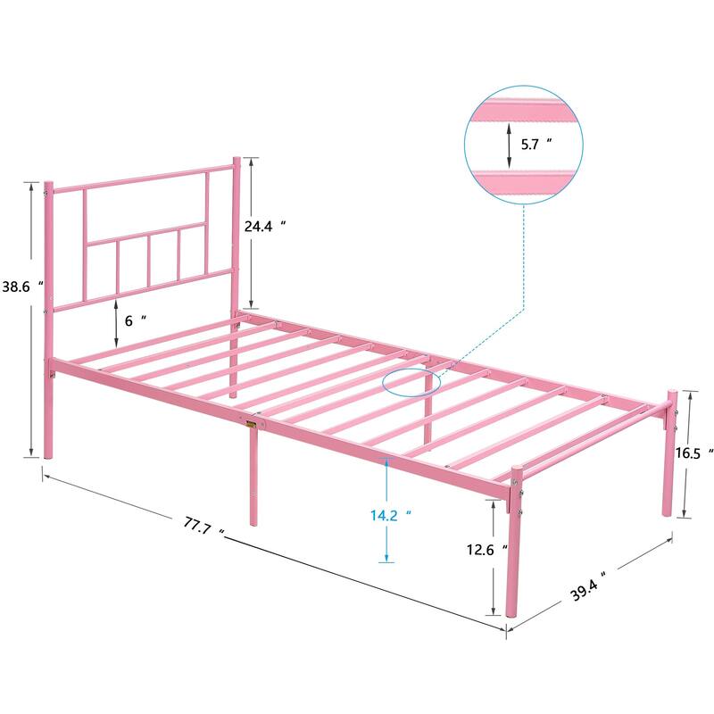VECELO Victorian Style 14 Inch Metal Platform Bed Frame with Headboard, Heavy Duty Steel Slat Support, No Box Spring Needed